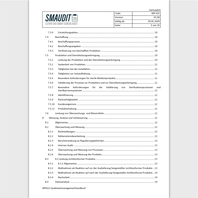 MP.422 - F&T Qualitätsmanagementhandbuch - SMAUDIT - DIN EN ISO 13485