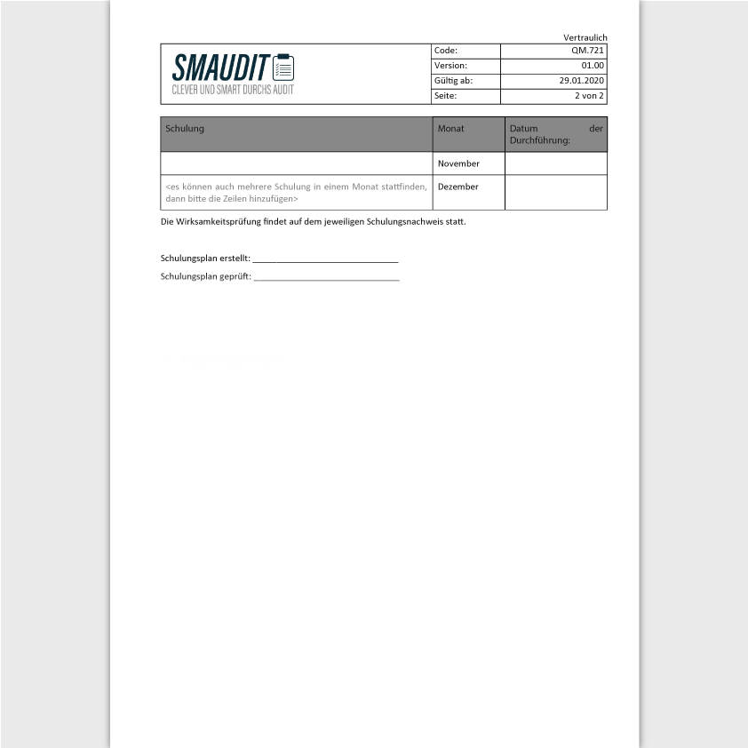 QM.721 - F&T Schulungsplan - SMAUDIT - DIN EN ISO 9001
