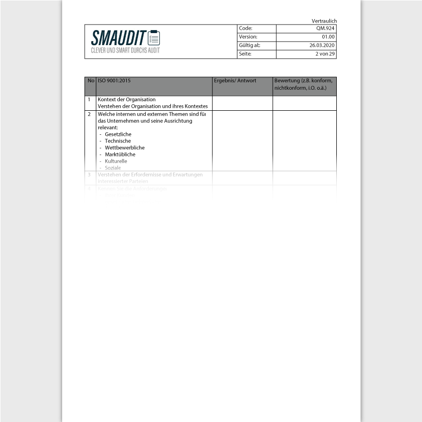 QM.924 - F&T Auditcheckliste DIN EN ISO 9001 - SMAUDIT - DIN EN ISO 9001